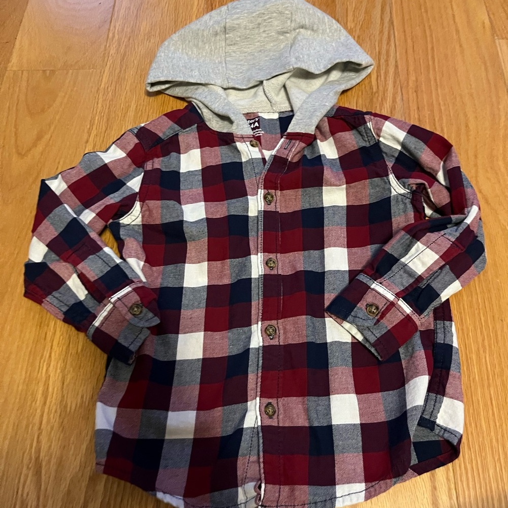 Carter's Red and Blue Plaid Hooded Shirt